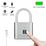 Golden Security Keyless USB Rechargeable Door Lock Fingerprint Smart Padlock Quick Unlock Zinc alloy Metal Self Developing Chip