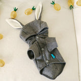 Grey Rabbit Ears Shape Dog Coat Winter Warm Pet Dog Clothes Cute French Bulldog Hooded Coat Jacket for Puppy Cat Clothes Costume