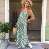 Summer Large Size Women Dresses V Neck Sling Spaghetti Straps Maxi Dress Casual Loose Stripe Print Boho Sleeveless Party Dress
