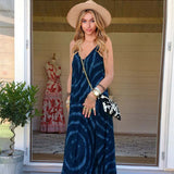 Summer Large Size Women Dresses V Neck Sling Spaghetti Straps Maxi Dress Casual Loose Stripe Print Boho Sleeveless Party Dress