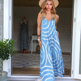 Summer Large Size Women Dresses V Neck Sling Spaghetti Straps Maxi Dress Casual Loose Stripe Print Boho Sleeveless Party Dress