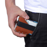 RFID Blocking Genuine Leather Credit Card Holder Men Fashion Aluminum Metal Creditcard Slim Minimalist Wallet Cardholder Case