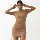 Knitted Long Sleeve Turtleneck Women Sexy Mini Dress Fashion Sweater Dress Popular Tight Dresses Korean Vestidos Clothing Female