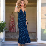 Summer Large Size Women Dresses V Neck Sling Spaghetti Straps Maxi Dress Casual Loose Stripe Print Boho Sleeveless Party Dress