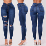 High Waist push up denim jeans Women Slim fit calca jeans ladies Ripped elastic skinny jeans Sexy Hole vintage boyfriend jeans