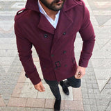 Hirigin Men Winter Wool Trench Coat Reefer Jacket Solid Double Breasted Peacoat Formal Overcoat Parka