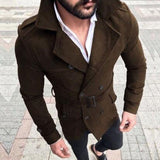 Hirigin Men Winter Wool Trench Coat Reefer Jacket Solid Double Breasted Peacoat Formal Overcoat Parka