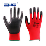 Hot Sale GMG CE Certificated EN388 Red Polyester Black PU Work Safety Gloves Mechanic Working Gloves - app80
