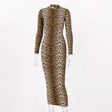 Hugcitar leopard print long sleeve slim bodycon sexy dress 2019 autumn winter women streetwear party festival dresses outfits