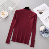 INS autumn Fashion Button Turtleneck Sweater shirts Women Solid Knitted Pullover ldies Slim Soft Jumper Sweater Female Knit Tops