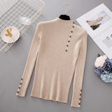 INS autumn Fashion Button Turtleneck Sweater shirts Women Solid Knitted Pullover ldies Slim Soft Jumper Sweater Female Knit Tops