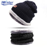 IWINTER Fashion Men Warm Winter Hat Scarf Soft Knitted Hat Scarf Set Skullies Beanies Winter Hat For Women Unisex Knitted Caps