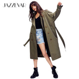 JAZZEVAR 2019 Autumn New Women's Casual trench coat oversize Double Breasted Vintage Washed Outwear Loose Clothing - app80