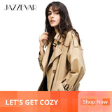 JAZZEVAR 2019 Autumn New Women's Casual trench coat oversize Double Breasted Vintage Washed Outwear Loose Clothing - app80