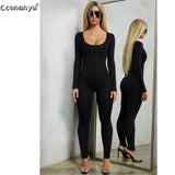 Jumpsuits for Women 2019 Sexy Black Long Sleeve Women Jumpsuit White Green Rompers Womens Jumpsuit Long Pants Solid Colors