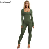 Jumpsuits for Women 2019 Sexy Black Long Sleeve Women Jumpsuit White Green Rompers Womens Jumpsuit Long Pants Solid Colors