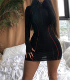 KGFIGU Long sleeve bodycon dress for Women With Zipper Casual cotton Mini Vestidos Womens Clothing Out-going Dresses
