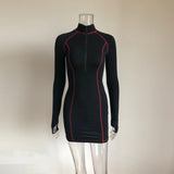 KGFIGU Long sleeve bodycon dress for Women With Zipper Casual cotton Mini Vestidos Womens Clothing Out-going Dresses
