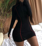 KGFIGU Long sleeve bodycon dress for Women With Zipper Casual cotton Mini Vestidos Womens Clothing Out-going Dresses