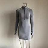 KGFIGU Long sleeve bodycon dress for Women With Zipper Casual cotton Mini Vestidos Womens Clothing Out-going Dresses