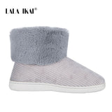 LALA IKAI Women Winter Snow Boots Outdoor fur Keep Warm Shoes Female Flock Slip-on Woolen Boots Solid Casual Boots XWA5993-4