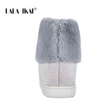 LALA IKAI Women Winter Snow Boots Outdoor fur Keep Warm Shoes Female Flock Slip-on Woolen Boots Solid Casual Boots XWA5993-4