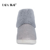 LALA IKAI Women Winter Snow Boots Outdoor fur Keep Warm Shoes Female Flock Slip-on Woolen Boots Solid Casual Boots XWA5993-4