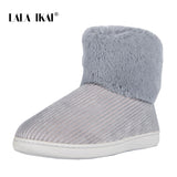 LALA IKAI Women Winter Snow Boots Outdoor fur Keep Warm Shoes Female Flock Slip-on Woolen Boots Solid Casual Boots XWA5993-4
