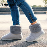 LALA IKAI Women Winter Snow Boots Outdoor fur Keep Warm Shoes Female Flock Slip-on Woolen Boots Solid Casual Boots XWA5993-4
