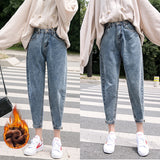 dasda  LIBERJOG Woman Jeans Velvet Thickening Harem Pants Loose Mid Waist Wide Leg Ankle Length Winter Thin Pants