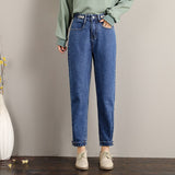 dasda  LIBERJOG Woman Jeans Velvet Thickening Harem Pants Loose Mid Waist Wide Leg Ankle Length Winter Thin Pants