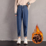dasda  LIBERJOG Woman Jeans Velvet Thickening Harem Pants Loose Mid Waist Wide Leg Ankle Length Winter Thin Pants