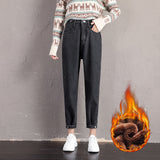 dasda  LIBERJOG Woman Jeans Velvet Thickening Harem Pants Loose Mid Waist Wide Leg Ankle Length Winter Thin Pants