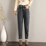 dasda  LIBERJOG Woman Jeans Velvet Thickening Harem Pants Loose Mid Waist Wide Leg Ankle Length Winter Thin Pants
