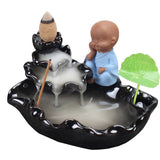 dasda  Little Monk Backflow Incense Burner Home Decoration Creative Ceramic Cone Waterfall Incense Holder Buddhist Censer + 10pcs Cones