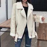 Ly Varey Lin New Women Lamb Fur Faux Leather Jacket Coat Turn Down Collar Winter Thick Warm Oversized Zipper With Belt Outerwear