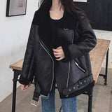 Ly Varey Lin New Women Lamb Fur Faux Leather Jacket Coat Turn Down Collar Winter Thick Warm Oversized Zipper With Belt Outerwear