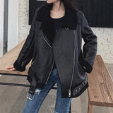 Ly Varey Lin New Women Lamb Fur Faux Leather Jacket Coat Turn Down Collar Winter Thick Warm Oversized Zipper With Belt Outerwear