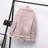 Ly Varey Lin Women Suede Jacket Coats Faux Lamb Wool Fur Collar Leather Jacket Warm Winter Female Black Casual Thick Outerwear