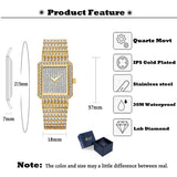 MISSFOX Diamond Watch For Women Luxury Brand Ladies Gold Square Watch Minimalist Analog Quartz Movt Unique Female Iced Out Watch