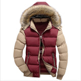 dasda  Men Down Jacket Winter New Male Casual Hooded Outwears Coat Warm Fur Parka Overcoat Men's Solid Thick Fleece Zipper Jackets 2019