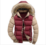 dasda  Men Down Jacket Winter New Male Casual Hooded Outwears Coat Warm Fur Parka Overcoat Men's Solid Thick Fleece Zipper Jackets 2019