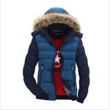 dasda  Men Down Jacket Winter New Male Casual Hooded Outwears Coat Warm Fur Parka Overcoat Men's Solid Thick Fleece Zipper Jackets 2019