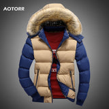 dasda  Men Down Jacket Winter New Male Casual Hooded Outwears Coat Warm Fur Parka Overcoat Men's Solid Thick Fleece Zipper Jackets 2019