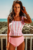 Pink Striped Tankini Top and Panty Two-piece Swimsuit