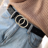 dasda  NO.ONEPAUL Designer's famous brand leatherhigh quality belt fashion alloy double ring circle buckle girl jeans dress wild belts