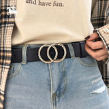 dasda  NO.ONEPAUL Designer's famous brand leatherhigh quality belt fashion alloy double ring circle buckle girl jeans dress wild belts