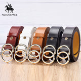 dasda  NO.ONEPAUL Designer's famous brand leatherhigh quality belt fashion alloy double ring circle buckle girl jeans dress wild belts