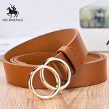 NO.ONEPAUL Designer's famous brand leatherhigh quality belt fashion alloy double ring circle buckle girl jeans dress wild belts