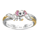 Never Forget I Love You" Silver Cute Pink Elephant Crystal Zircon Engagement Ring Accessories Lover's Gift Anniversary Jewelry